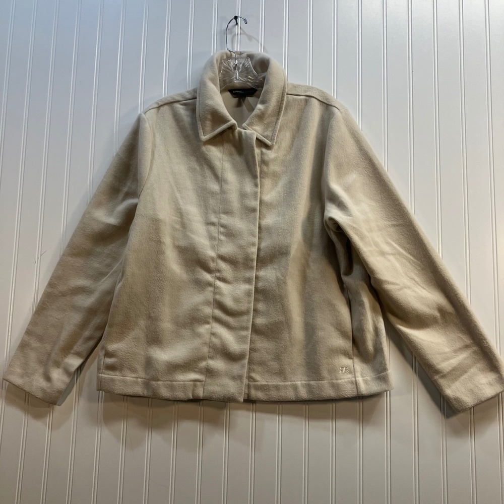 Banana Republic Womens Cream Fleece Snap Front Collared Jacket‎ Back Pleat Med